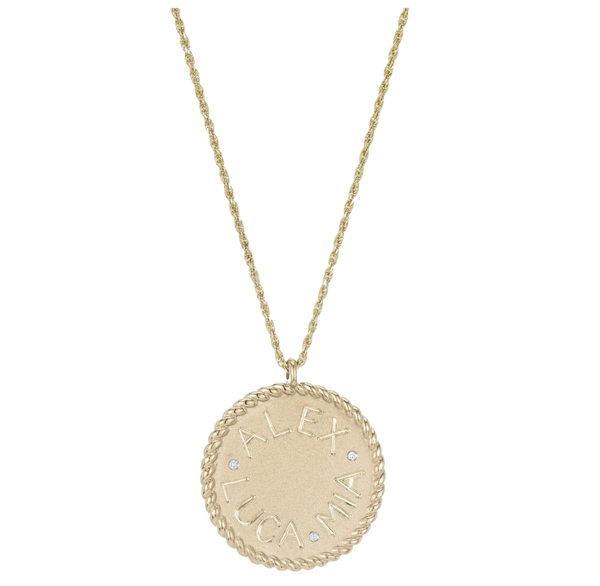 Imperial Disc Necklace Pendant w Engraving 2 Diamonds